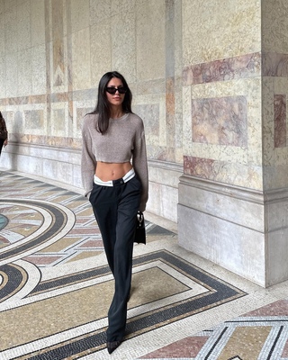 慵懒风高腰翻边长裤西裤