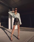 pepamack春秋新仿绵羊皮裙高腰A字半身裙秋冬包臀裙chic显瘦短裙