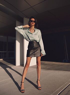 pepamack春秋新仿绵羊皮裙高腰A字半身裙秋冬包臀裙chic显瘦短裙