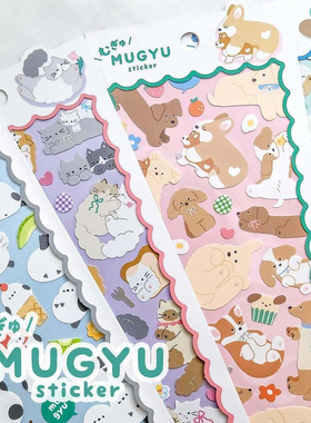 日系MUGYU软萌动物纸质贴纸可爱小熊猫美短柯基宠物手账手机贴画