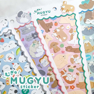 日系MUGYU软萌动物纸质贴纸可爱小熊猫美短柯基宠物手账手机贴画