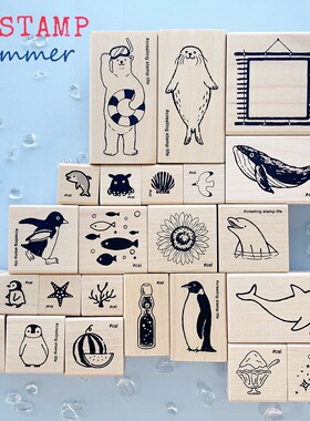 日本KODOMO NO KAO童颜木制印章木头夏日图章I LOVE STAMP SUMMER