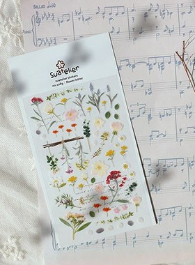 韩国SONIA小清新手帐素材整张平面贴纸唯美万叶花信园艺工作松果