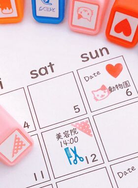 日本KODOMO NO KAO浸透印迷你印章 手账本日程小图章兔兔爱心肉球