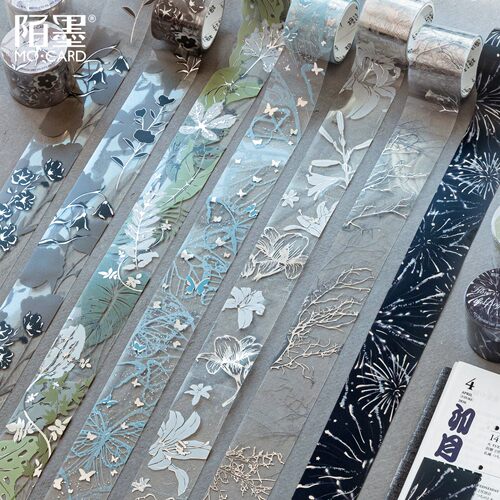 陌墨万物静默如谜烫银PET白墨胶带DIY手作复古手帐胶带流麻贴纸卷