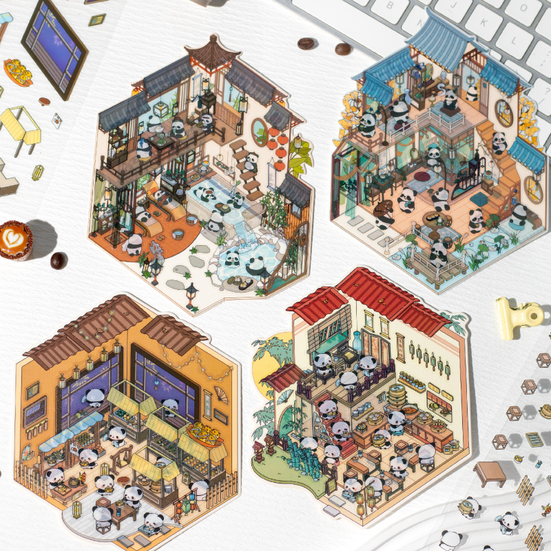 黎黎园上找国风熊猫立体屋贴纸