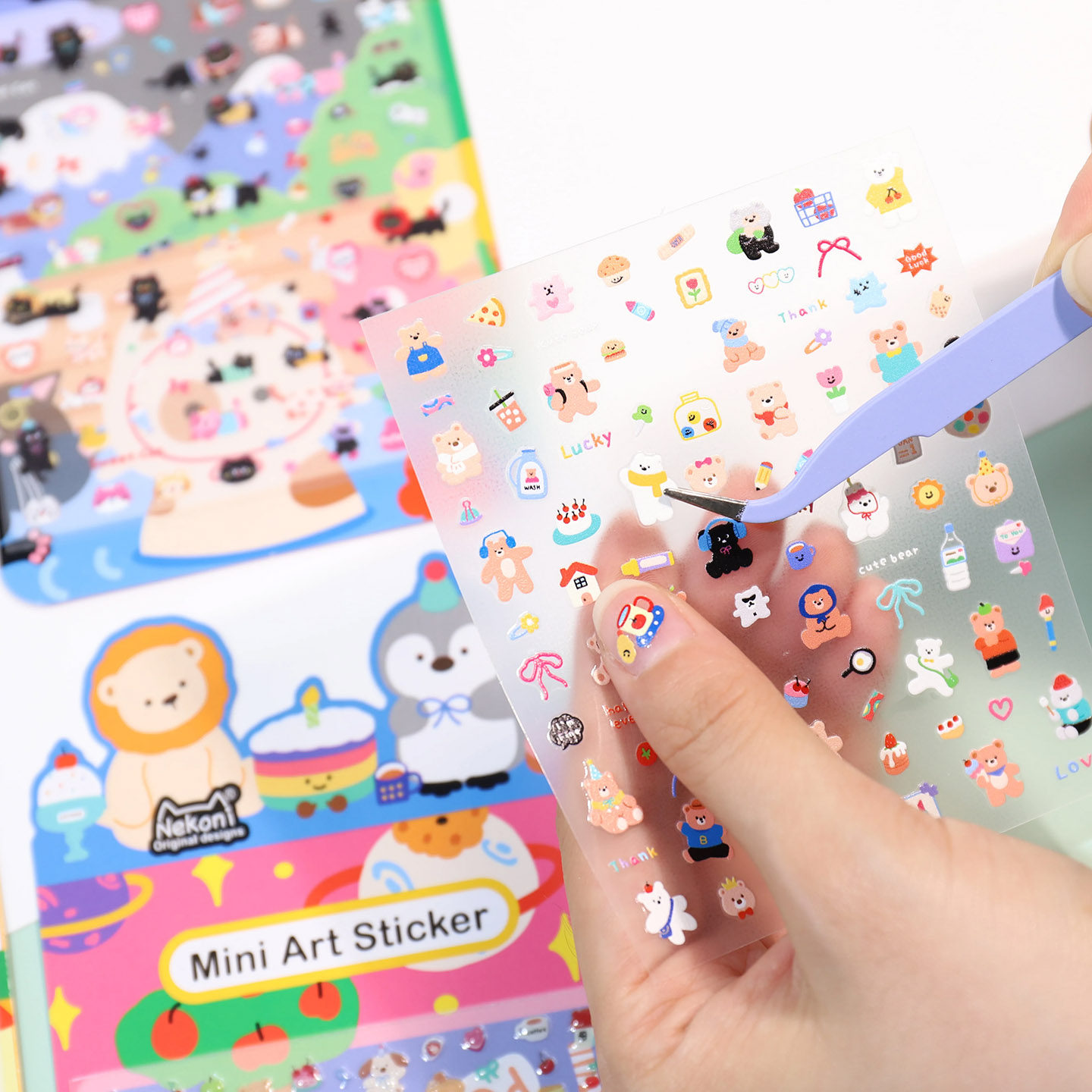 Nekoni可爱卡通mini贴纸DIY指甲贴狗狗猫咪小熊甜品蛋糕镜头贴 - 实物图
