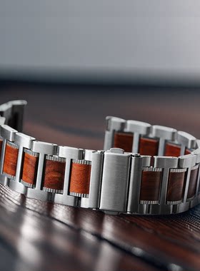 原木檀木不锈钢精钢表带适用iWatch98765苹果 精钢蝴蝶表扣送工具