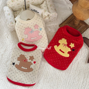 春秋款韩国进口天鹅绒波点面料宠物猫狗加绒背心马尔济斯犬家居服