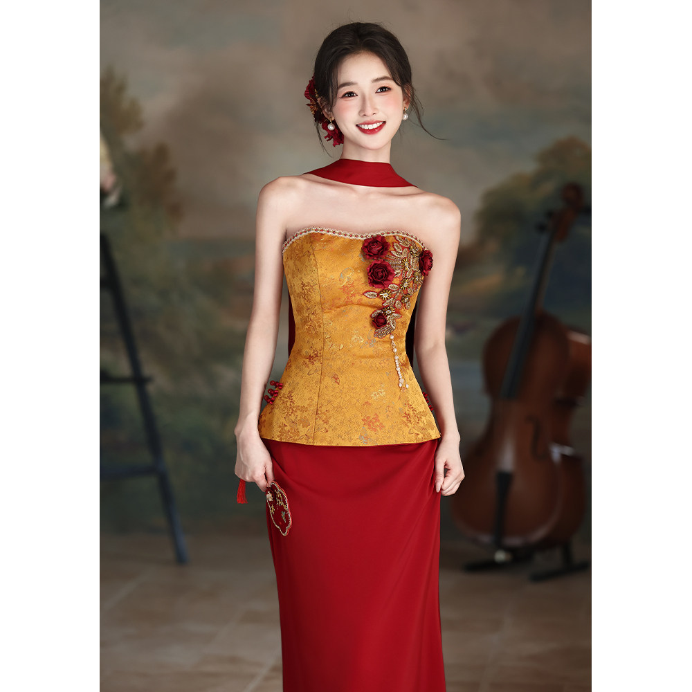 中式订婚旗袍新娘敬酒服晨袍