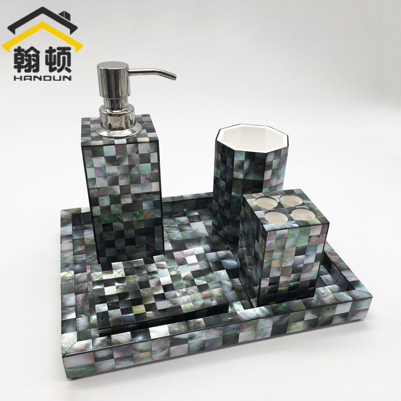 翰顿黑色贝壳浴室用品套件洗手液瓶现代简约卫生间洗漱台酒店卫浴