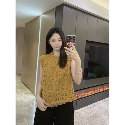 辰子CICY 法式复古文艺钩花缕空无袖小衫高级感宽松气质上衣6.8