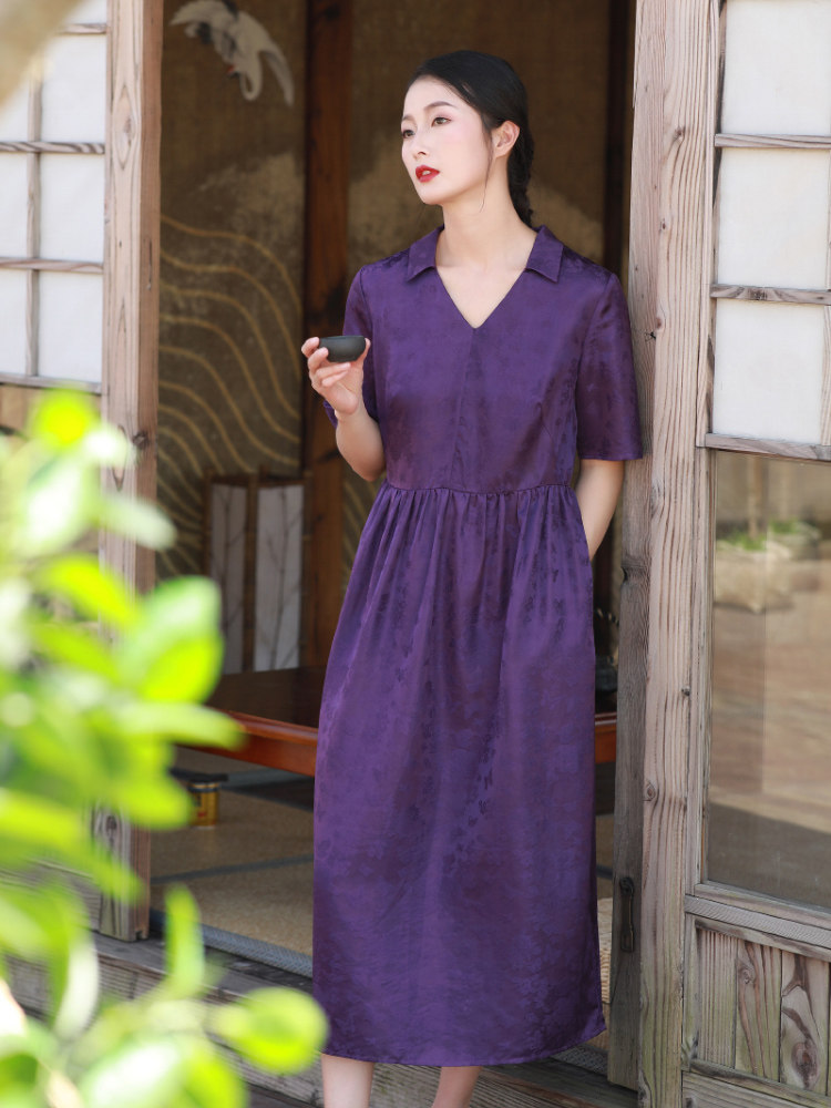 新中式A真丝花萝香云纱纯色提花