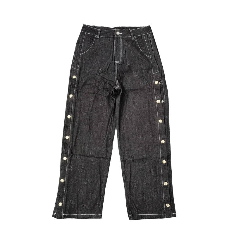 无品牌水洗黑色牛仔长裤