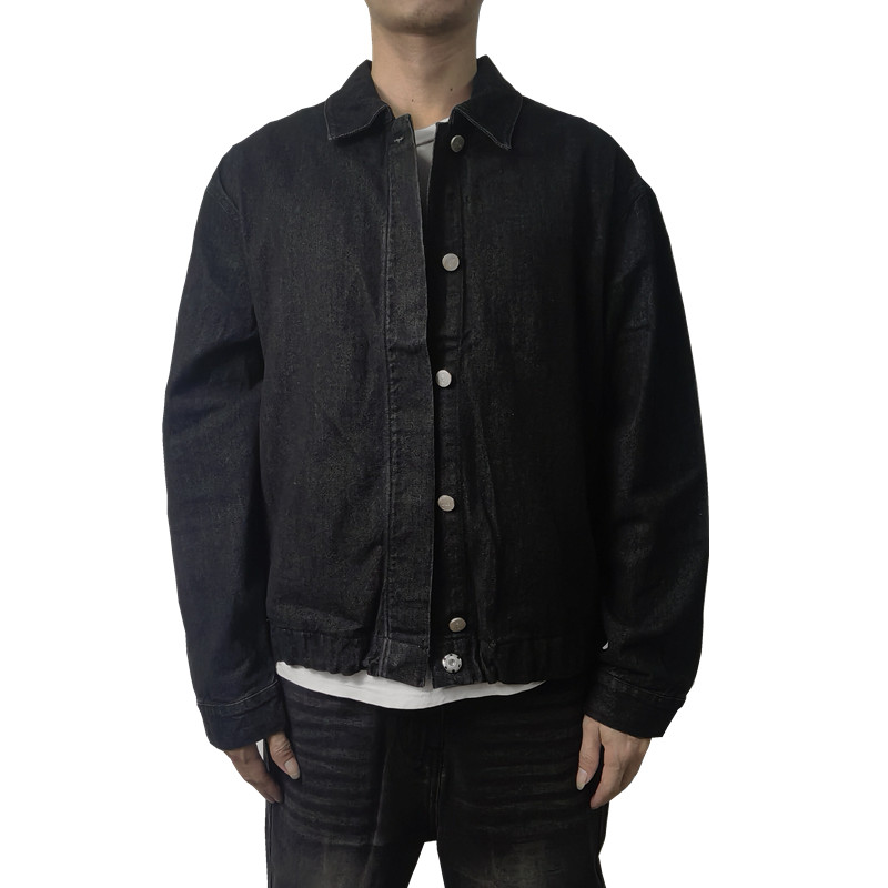 简约洗水黑色短装翻领牛仔夹克