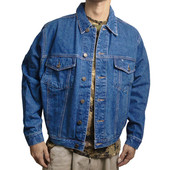 传统砂洗旧感蓝牛古着年代感宽松短肥廓形翻领牛仔夹克Y839中性