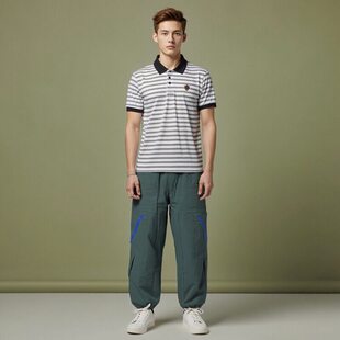 包邮 K863 男 腿格子透气面料阔腿宽松休闲长裤 街头滑板松紧腰松紧裤