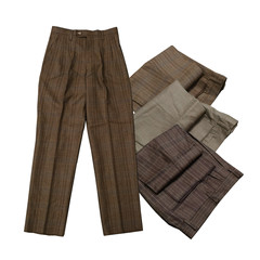 复古双褶皱漂亮暗格纹羊毛混纺厚实质感微锥剪裁直筒休闲长裤K855