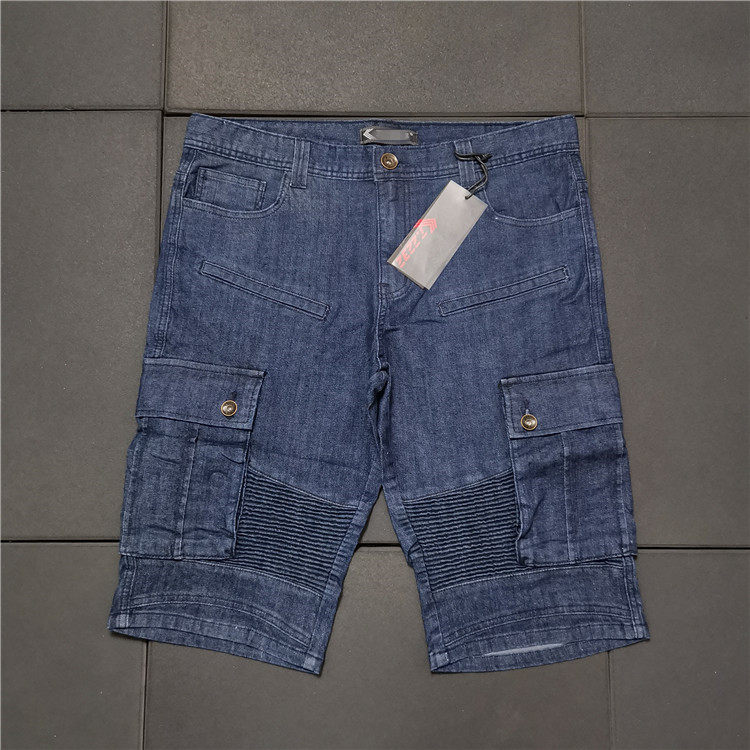 欧美重工带弹力嘻哈街头潮牌直筒褶皱水洗多袋休闲牛仔六分裤k576