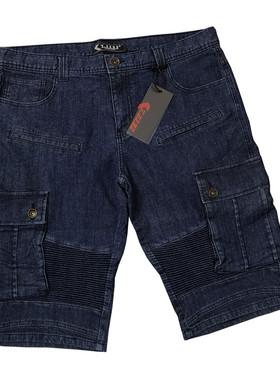 大码重工带弹力嘻哈街头潮牌直筒褶皱水洗多袋休闲牛仔六分裤K576