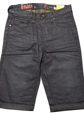 断码小码欧美复古多细节原浆涂层工艺修身直筒牛仔五分裤K418包邮