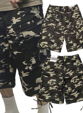 美式oldschool工装多袋黄绿迷彩街头滑板嘻哈宽松七分休闲裤K834