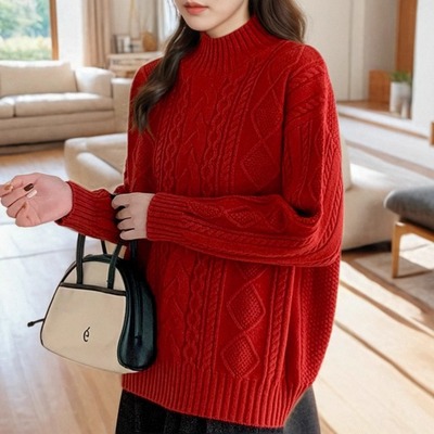 红色加绒加厚毛衣女半高领打底衫