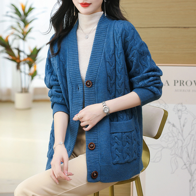 妈妈款羊毛衫外套女开衫女短款