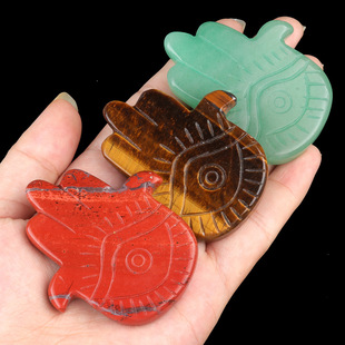 1966-天然水晶半宝石头紫晶法蒂玛之手创意天使之眼手掌工艺摆件