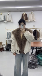 2025新款超大狐狸毛领派克服皮草鹅绒服女短款加厚保暖外套冬季