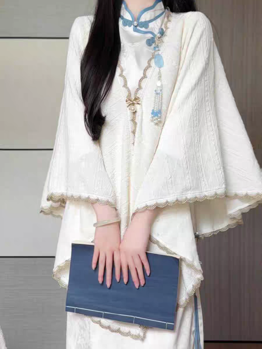 新款旗袍披肩外搭针织小外套送礼百搭花边百搭围巾百搭中式国风