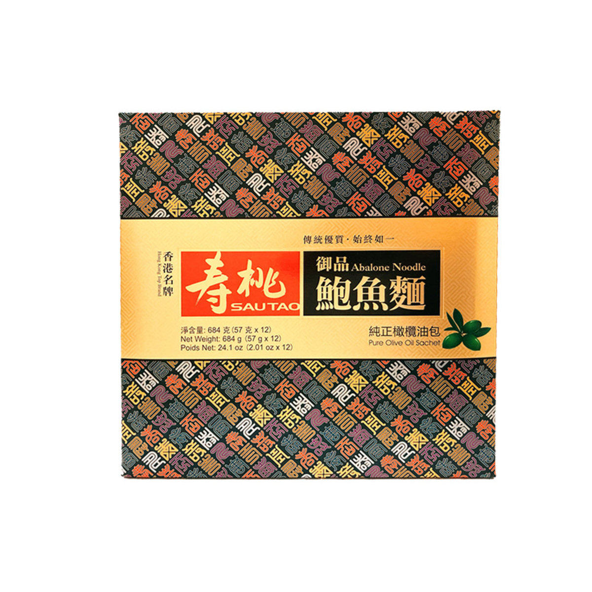 香港寿桃牌 - 寿桃御品鲍鱼面礼盒 新年送礼年货12个装