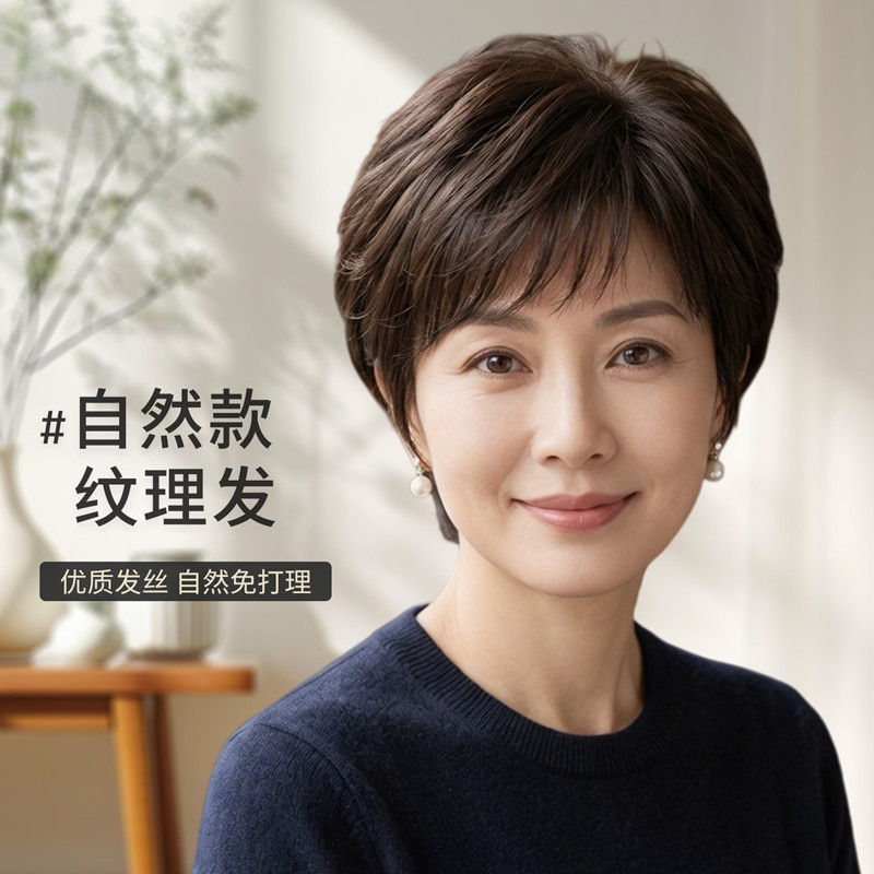 中老年自然真发短发整顶假发