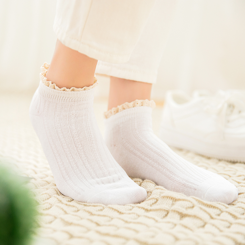 白色可爱夏天全棉蕾丝女士短袜