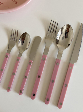 304不锈钢ins风铆钉手柄西餐牛排刀叉勺甜品勺叉黄油奶酪果酱抹刀