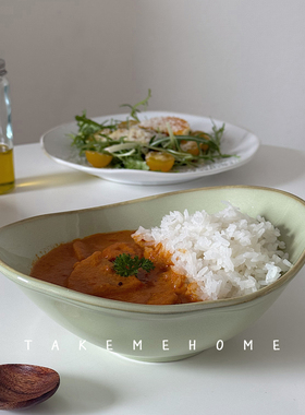 Tuxton匠人手捏元宝碗清新牛油果绿陶瓷碗釉下彩咖喱饭沙拉碗