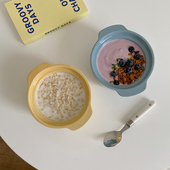 ins可爱奶fufu碗蓝色韩版 网红陶瓷双皮奶双耳蒸蛋羹烤箱用釉下彩