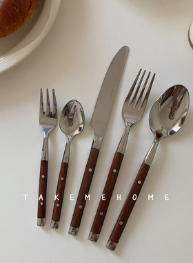 takemehome 复古刀叉勺餐具套装牛排刀叉汤勺甜品叉不锈钢小勺子
