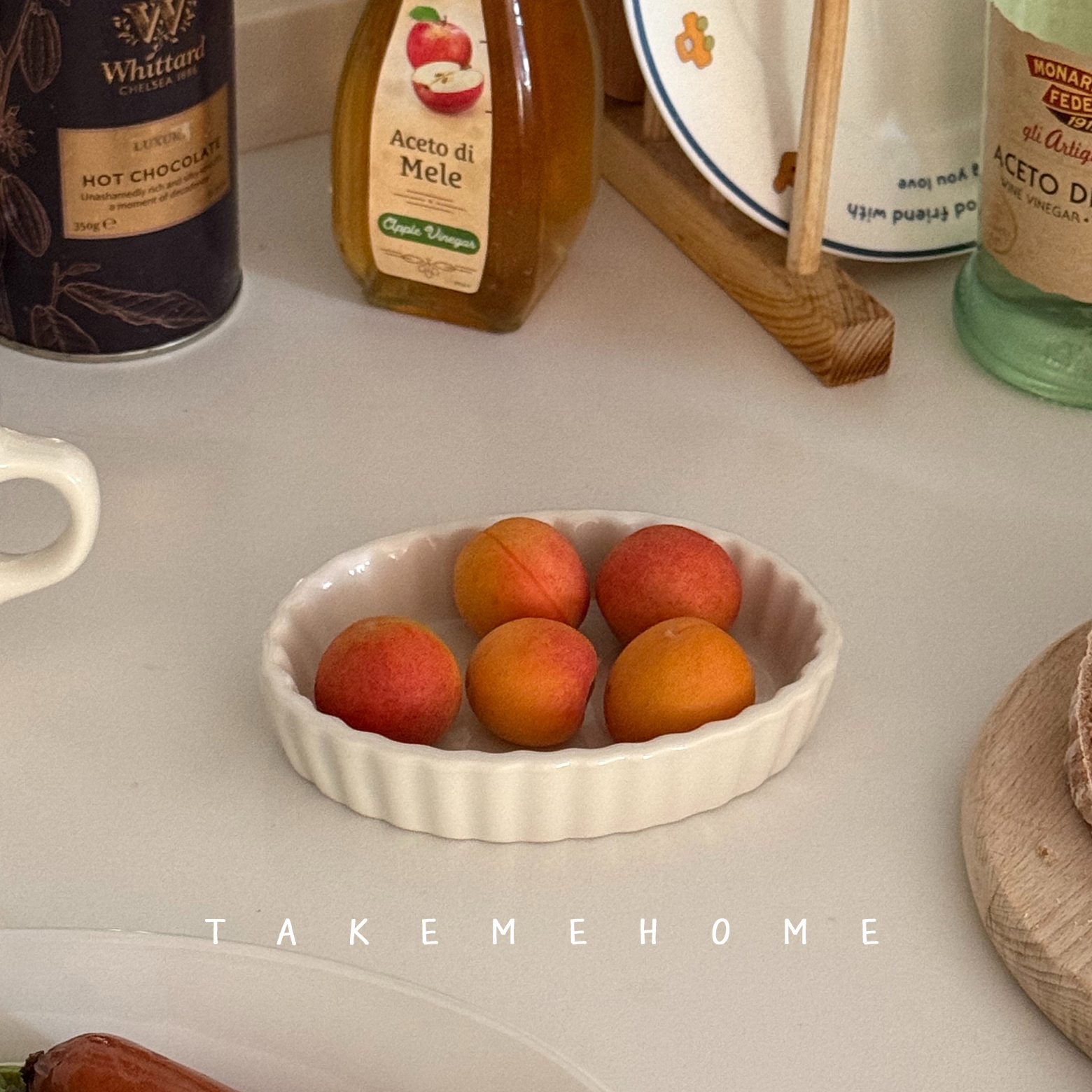 takemehome乳白可爱波浪小烤盘椭圆咸菜碟浆果碟酱料碟果酱奶酪碟