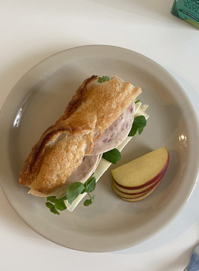 takemehome简约窄边圆盘店用brunch甜品盘高级感灰色ins釉下彩盘