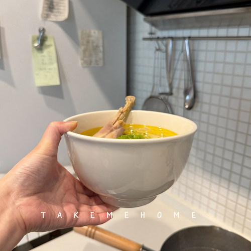 takemehome乳白面碗吃粉碗家用汤碗泡面碗釉下彩好看吃面条的碗