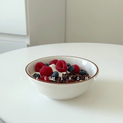 Tuxton奶油棕线芝麻碗米饭碗水果碗酸奶麦片碗漂亮的喝汤喝粥小碗