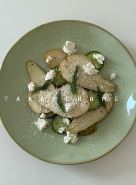 Tuxton匠人手捏不规则圆盘清新牛油果绿盘子釉下彩牛排沙拉盘