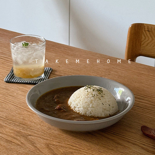 takemehome莫兰迪灰深盘简约深汤盘咖喱饭意面盘沙拉盘三明治盘子