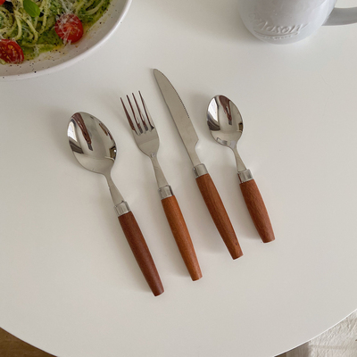 ins风可爱圆木柄刀叉勺套装