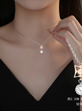 韩版简约几何镂空钻项链女镀14K玫瑰金锁骨链彩金钛钢短链女配饰