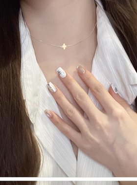 百搭玫瑰金14k短款choker颈链四叶草项链锁骨链吊坠时尚防过敏女