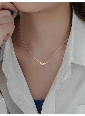 简约磨砂心形饰品项链女日韩镀14K玫瑰金爱心吊坠锁骨链配饰品女