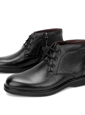 沙驰男鞋2025冬季新款正装商务真皮皮鞋加绒保暖切尔西鞋10M9F833