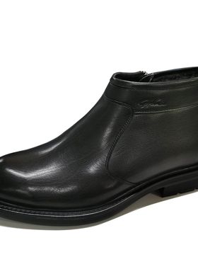 沙驰男鞋2025冬季防滑加绒保暖商务正装棉鞋高帮皮鞋A12C9G2456